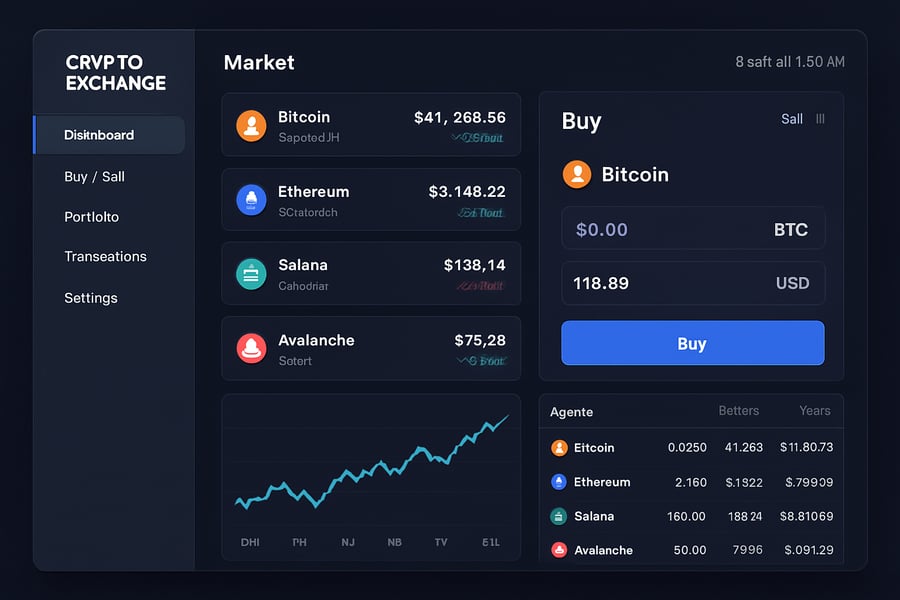 Crypto exchange platform dashboard